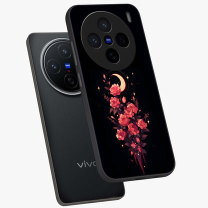 Moonlit Floral Elegance Glass Case displayed in angled mockup highlighting graceful flower design with soft moonlight aesthetic.