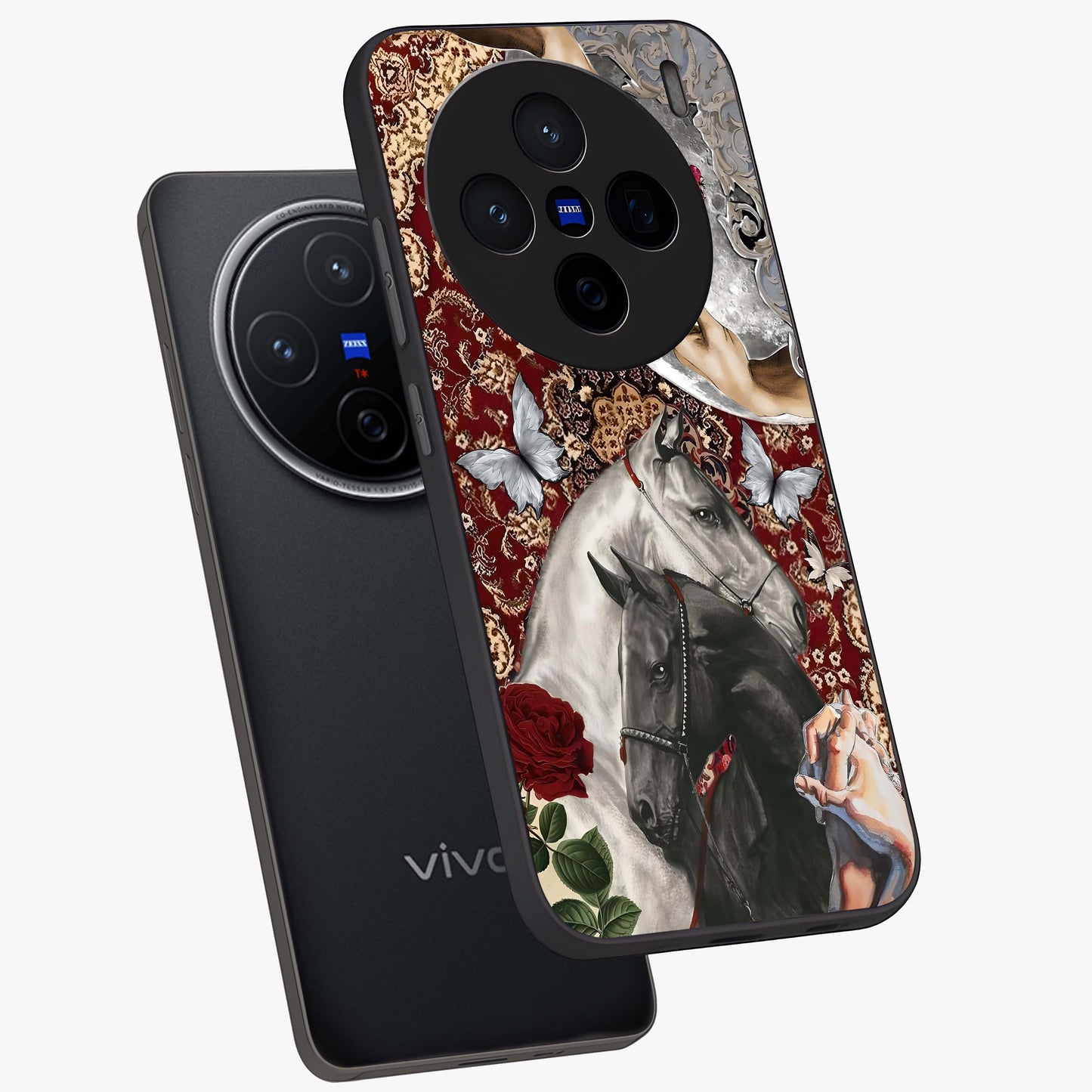 Moonlit Royal Stallion Glass Case displayed in angled mockup highlighting powerful stallion illustration with royal night aesthetic.