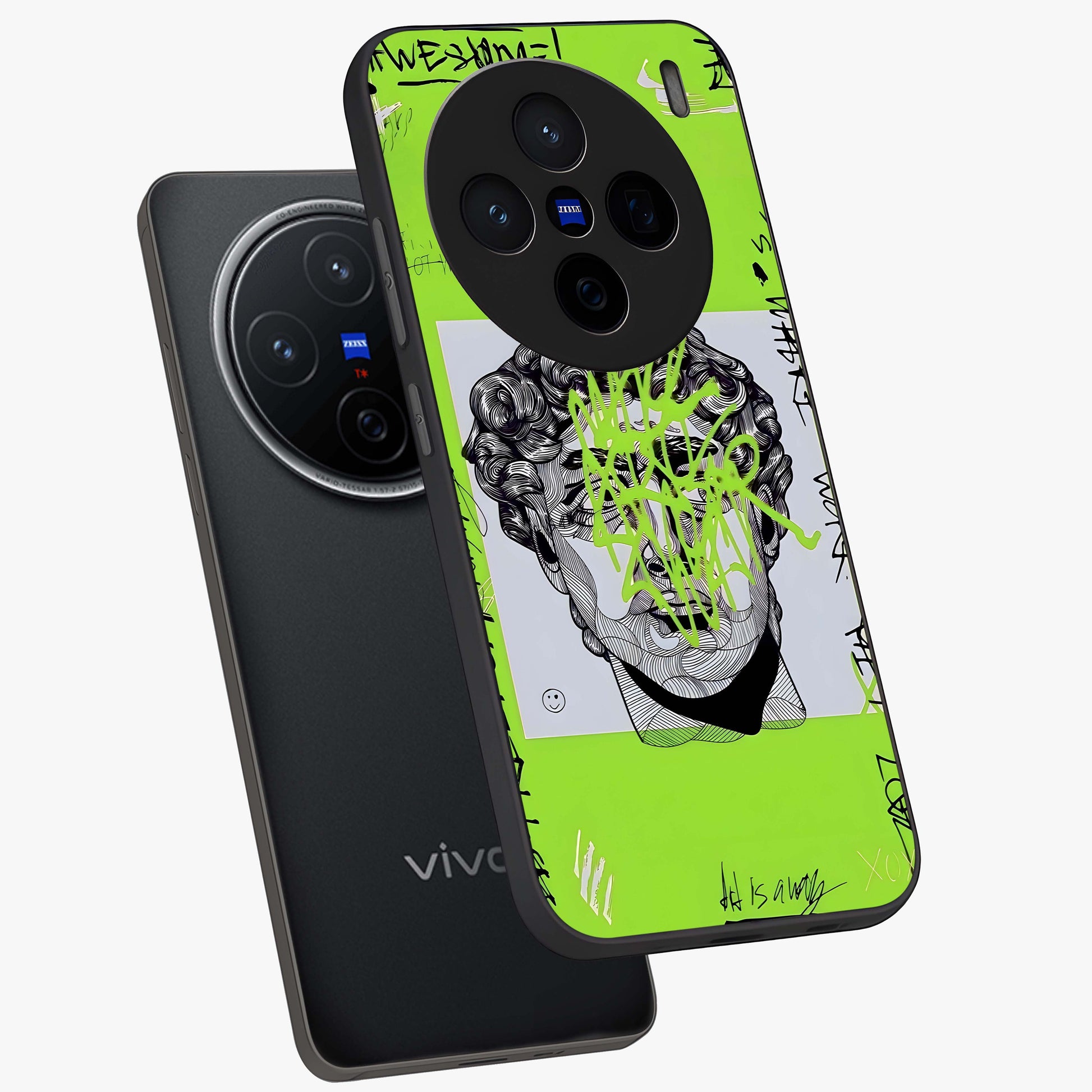 Neo Graffiti Rebellion Glass Case displayed in angled mockup highlighting urban street art design with rebellious aesthetic.