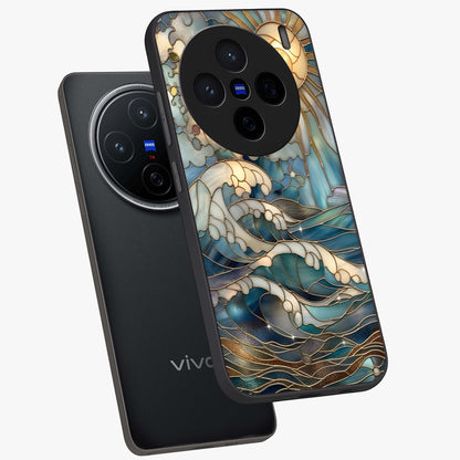 Oceanic Stained Printed Glass Case displayed in angled mockup highlighting colorful aquatic design with artistic aesthetic style.