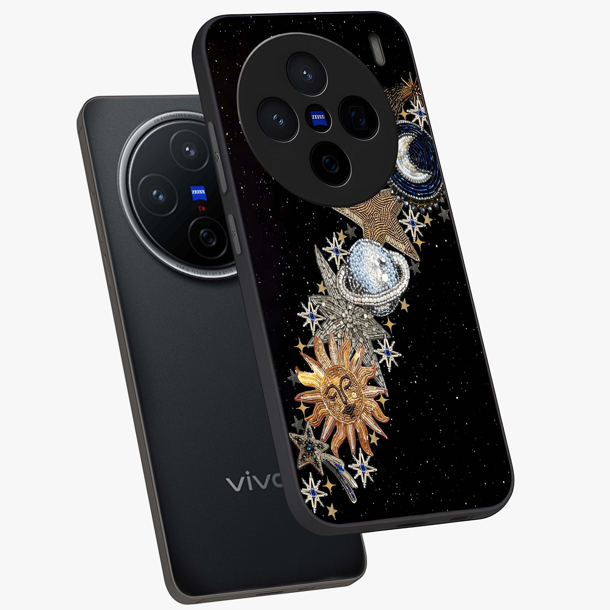 Pearls Universe Object Glass Case displayed in angled mockup highlighting celestial pearl design with dreamy aesthetic.