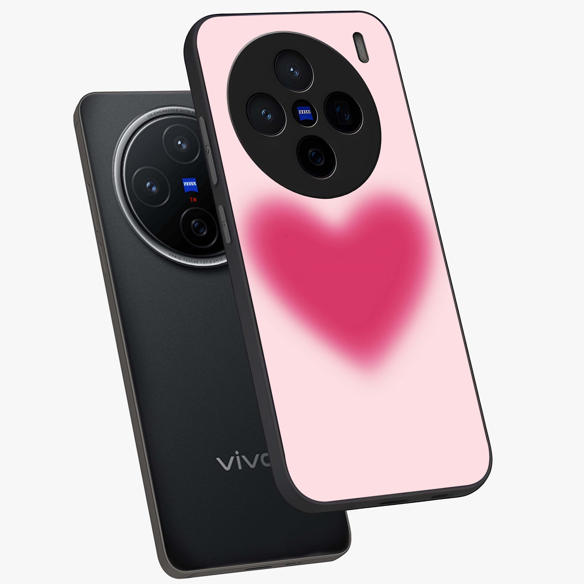Pink Aura Heart Glass Case displayed in angled mockup highlighting vibrant pink heart design with dreamy aura aesthetic.