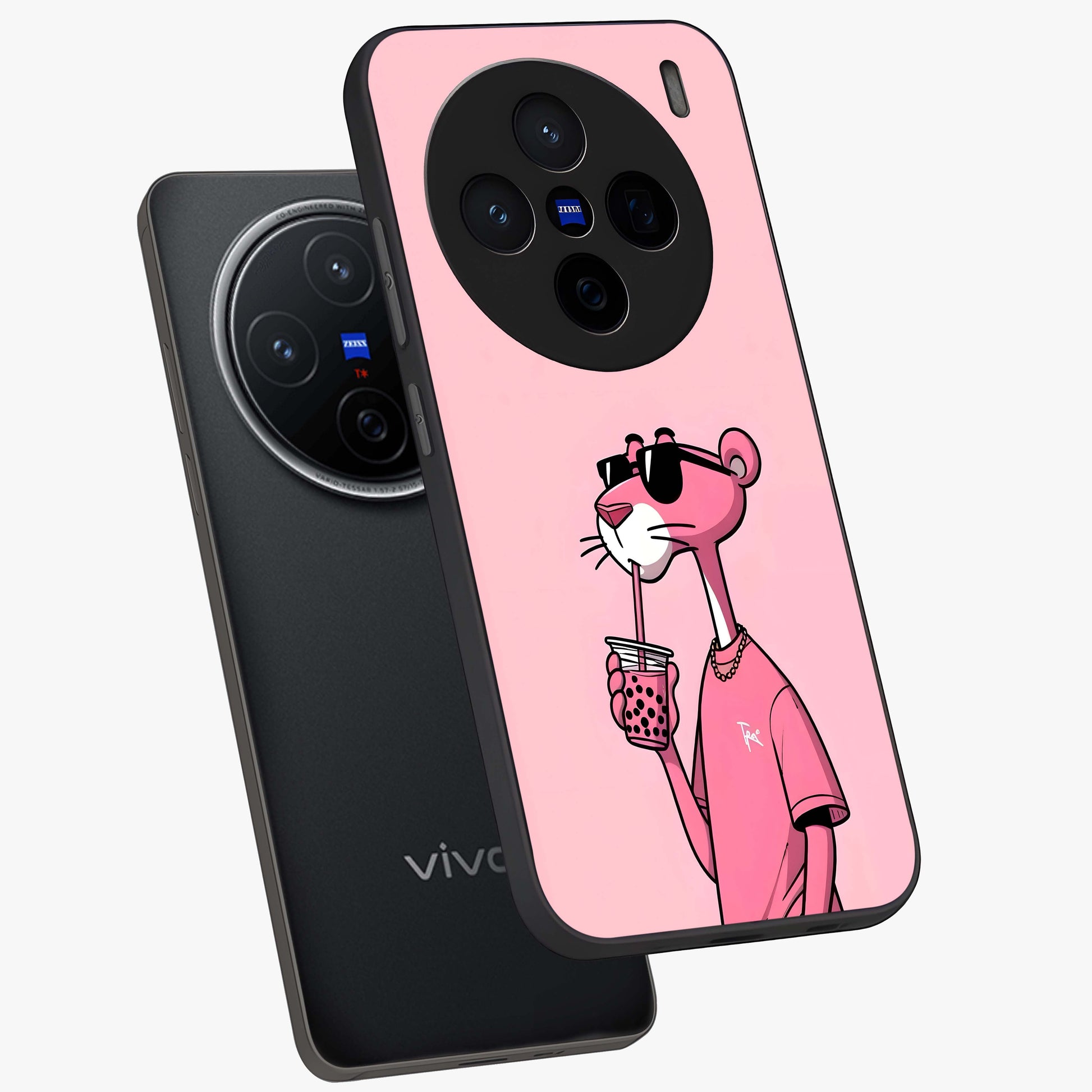 Pink Panther Glass Case displayed in angled mockup highlighting playful cartoon character design with vibrant pink aesthetic.