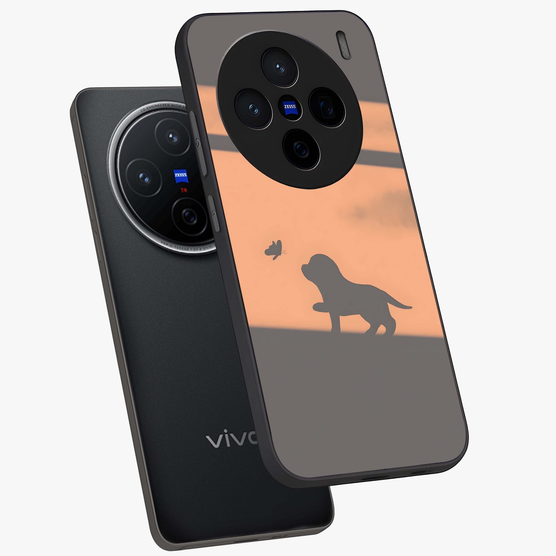 Puppy Shadow Art Glass Case displayed in angled mockup highlighting playful dog illustration with artistic shadow aesthetic.