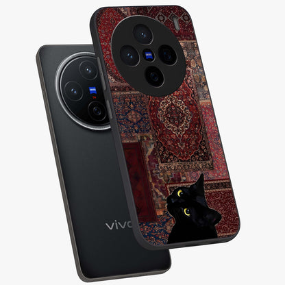 Regal Magic Cat Apple Glass Case displayed in angled mockup highlighting whimsical feline design with fantasy aesthetic.