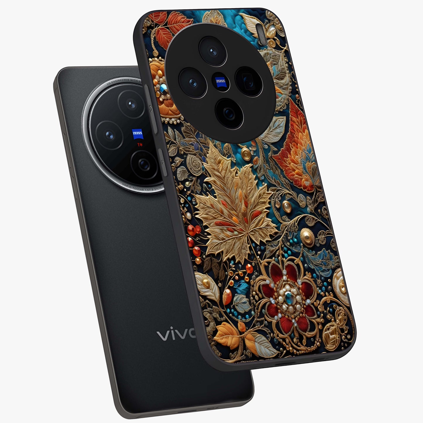 Royal Jewel Garden Glass Case displayed in angled mockup highlighting vibrant jewel inspired floral design with elegant aesthetic.