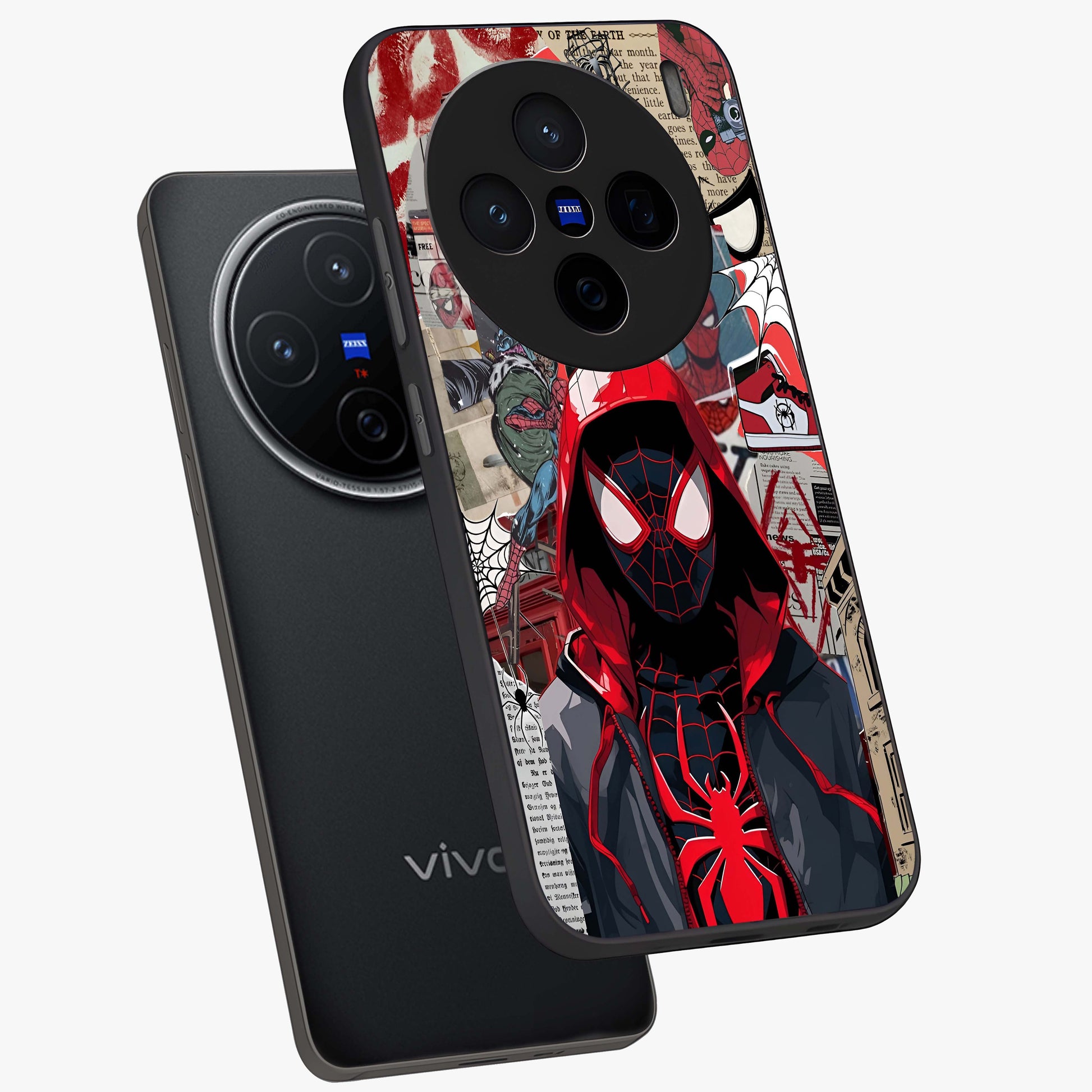 Spider Collage Street Glass Case displayed in angled mockup highlighting dynamic street style collage design with comic aesthetic.