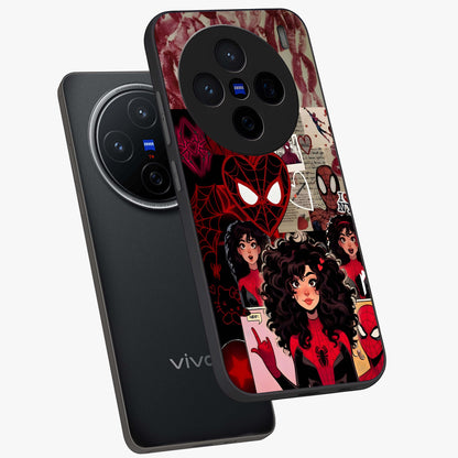 Spider Love Story Glass Case displayed in angled mockup highlighting expressive comic inspired design with playful aesthetic.