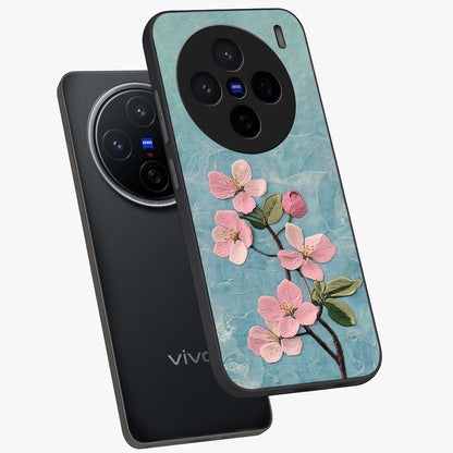 Threaded Blossom Breeze Glass Case displayed in angled mockup highlighting elegant floral design with soft aesthetic style.
