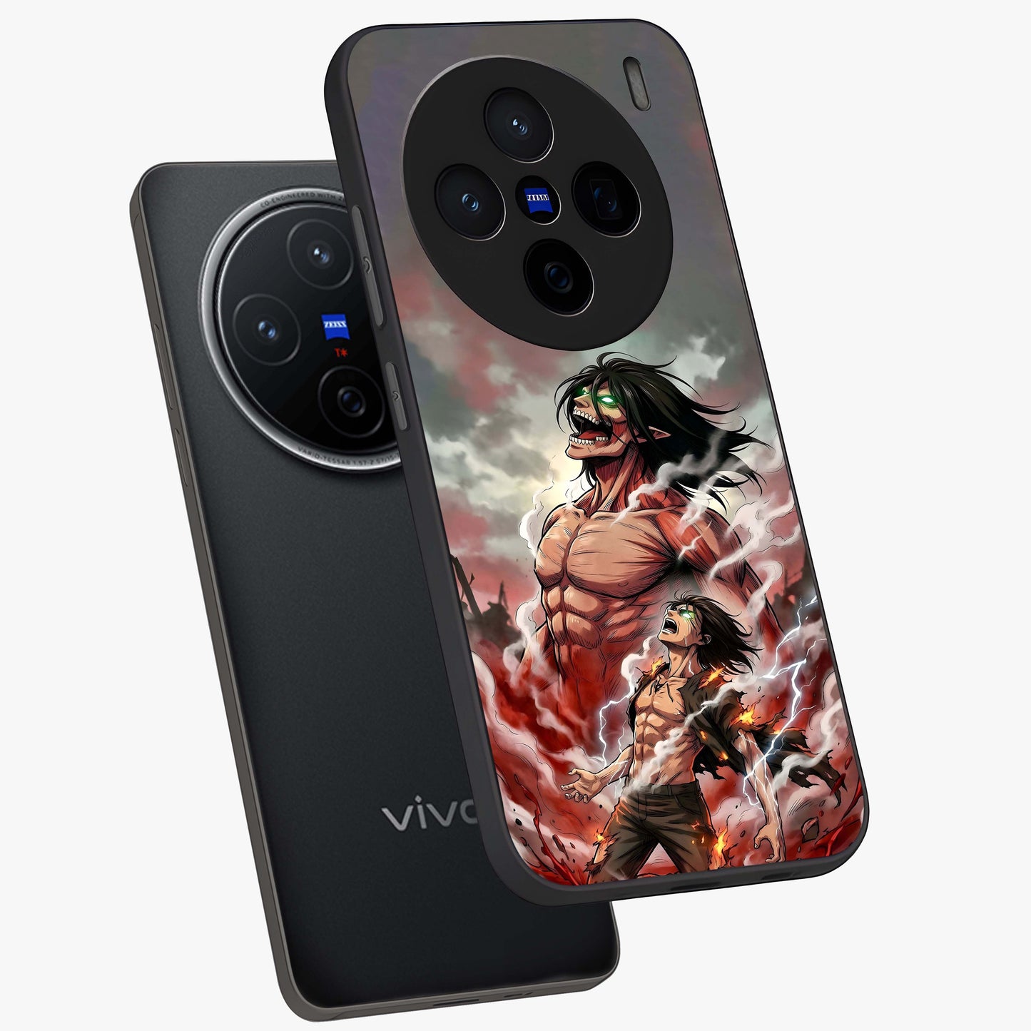 Titan Awakening Fury Glass Case displayed in angled mockup highlighting dramatic giant warrior design with bold anime aesthetic.