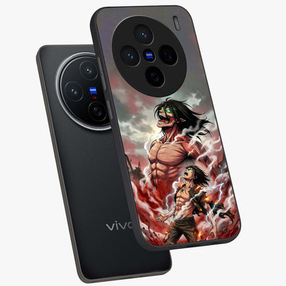 Titan Awakening Fury Glass Case displayed in angled mockup highlighting dramatic giant warrior design with bold anime aesthetic.