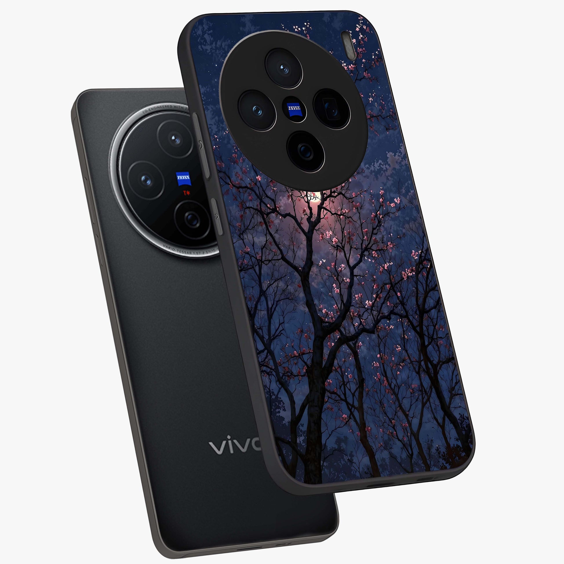 Twilight Sakura Serenade Glass Case displayed in angled mockup highlighting delicate sakura flower design with dreamy aesthetic.