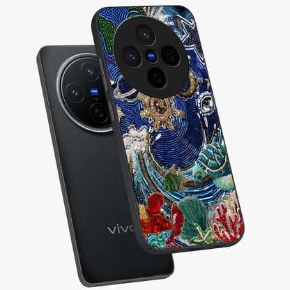 Universe Underwater Spark Glass Case displayed in angled mockup highlighting glowing aquatic design with celestial aesthetic.