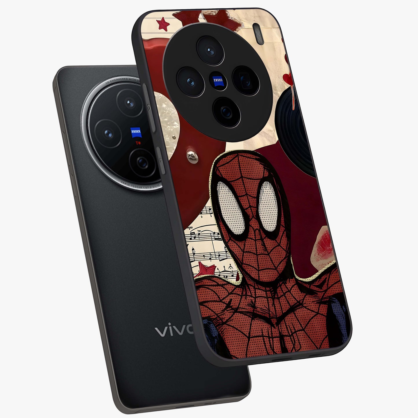 Web Warrior Vibes Glass Case displayed in angled mockup highlighting dynamic web design with comic style aesthetic.