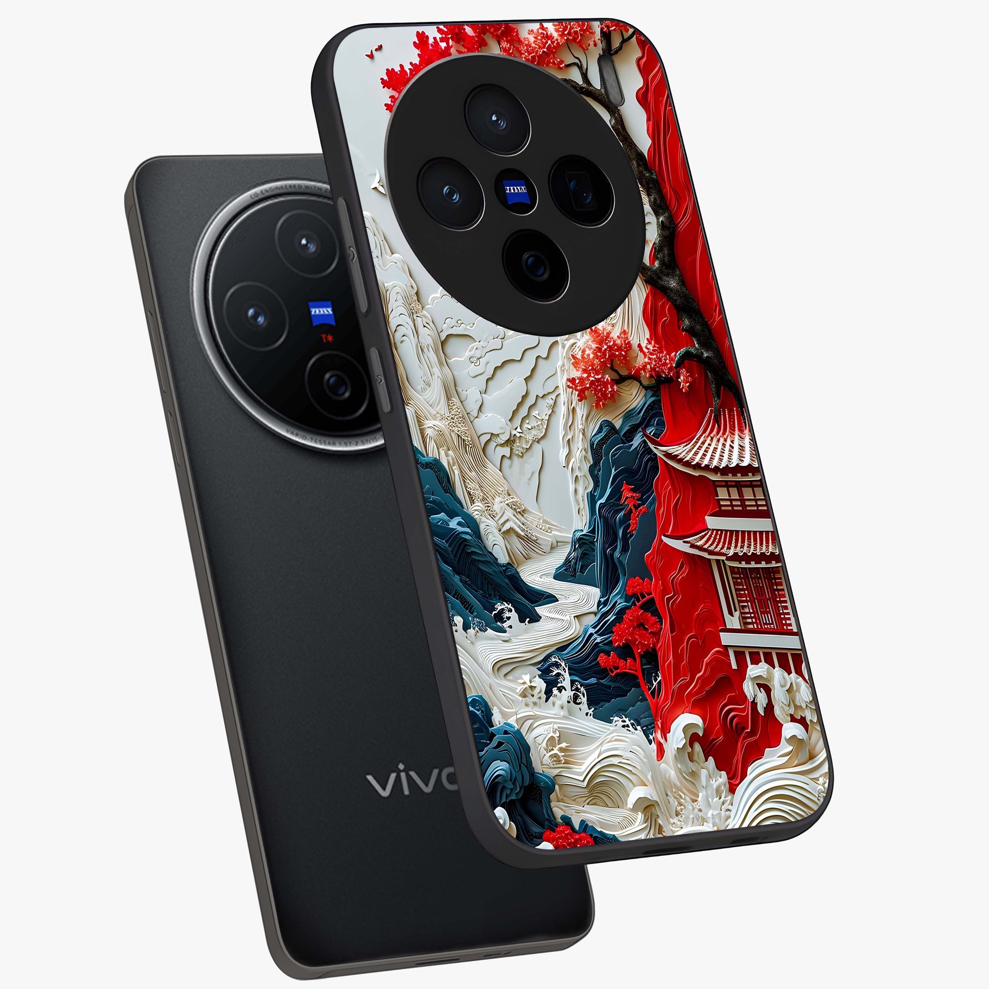 Whispers Of Sakura Waves Glass Case displayed in angled mockup highlighting flowing sakura design with soft floral aesthetic.
