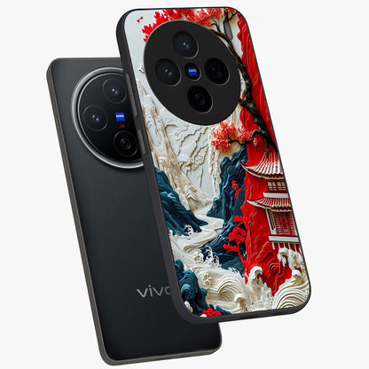 Whispers Of Sakura Waves Glass Case displayed in angled mockup highlighting flowing sakura design with soft floral aesthetic.