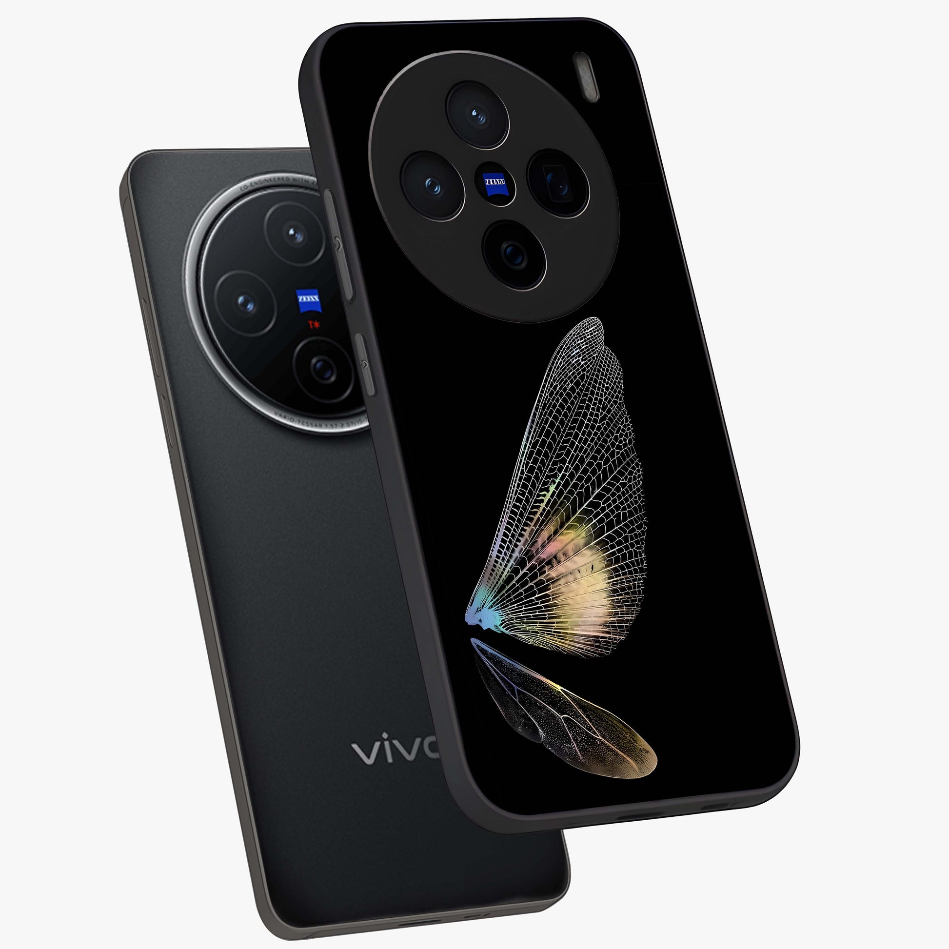 Whispers Of Wings Glass Case displayed in angled mockup highlighting soft feather design with celestial aesthetic style.