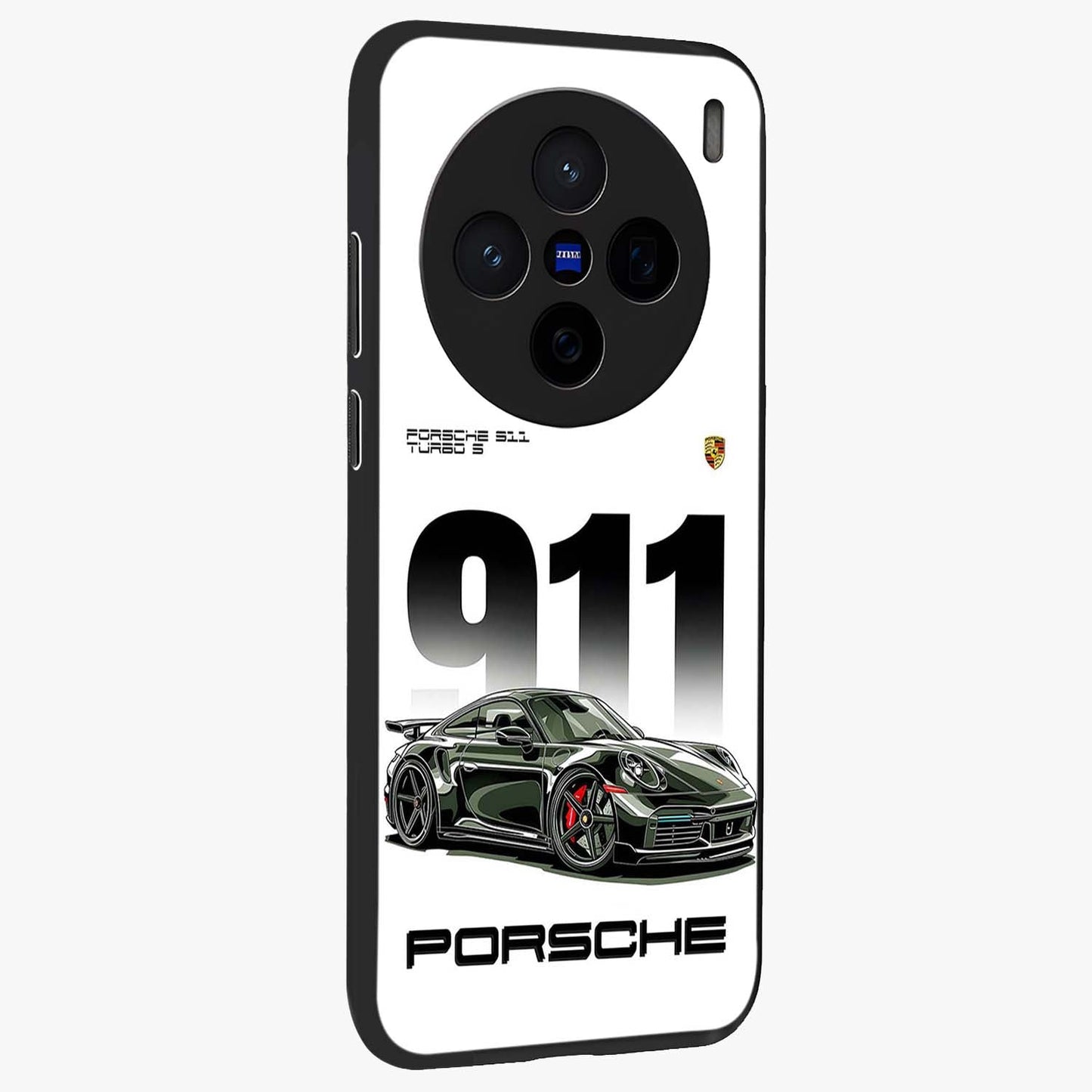 911 Turbo Dominance Glass Case upright perspective showcasing powerful racing design and modern automotive aesthetic.