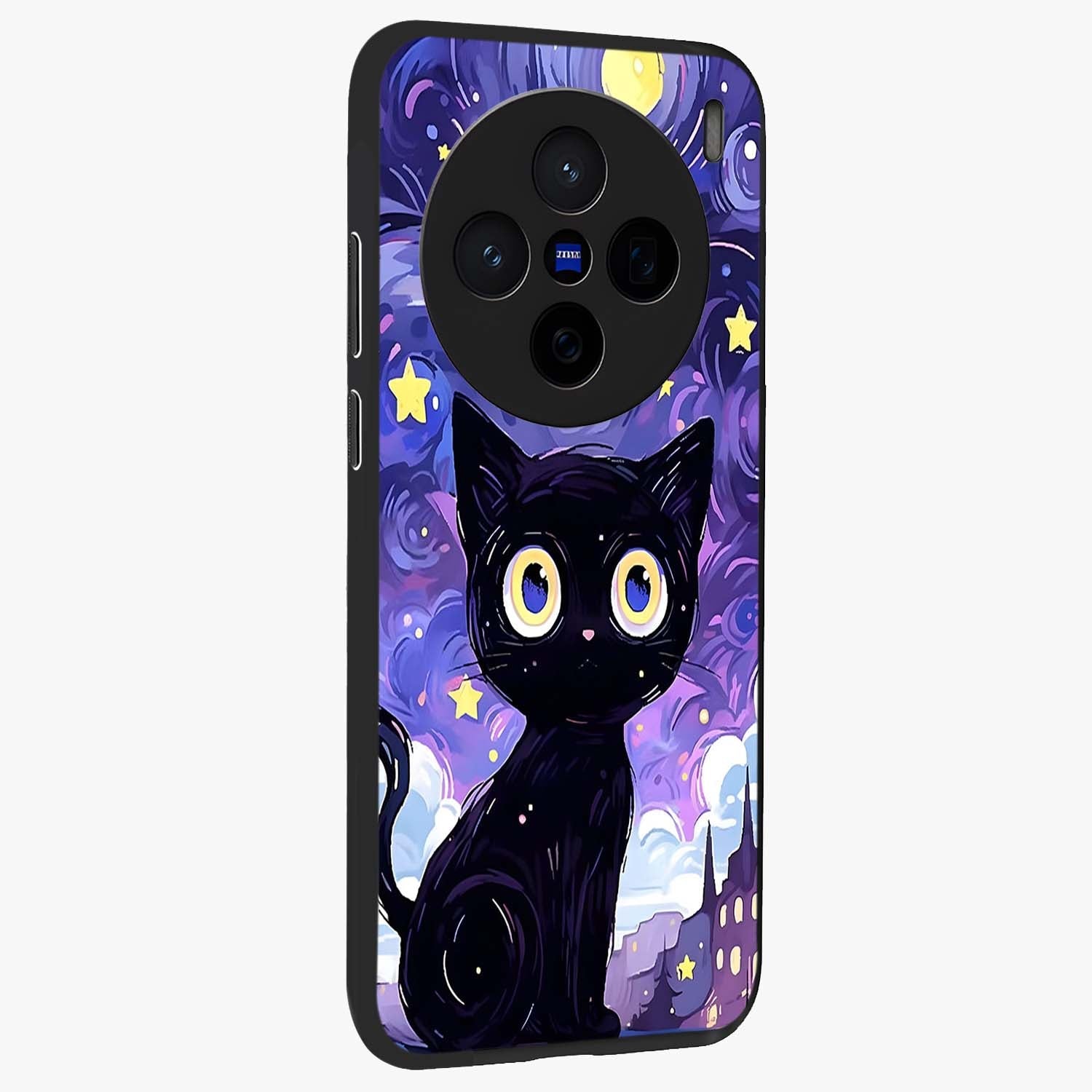 Abstract Cat Art Glass Case upright view showcasing creative feline illustration and aesthetic artistic style.