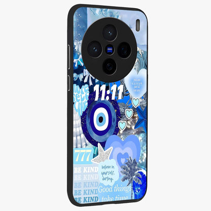 Aesthetic Be Kind Eye Glass Case upright view showcasing stylish eye illustration with positive message theme.