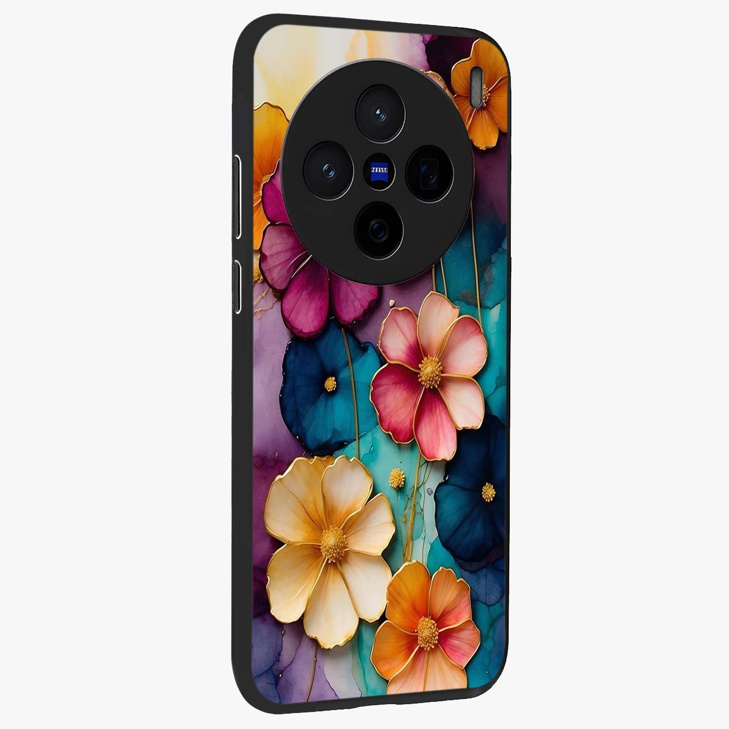 Artlyn Grace Flower Pattern Glass Case upright view showcasing graceful floral artwork with aesthetic botanical style.