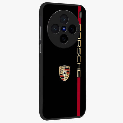 Black Minimal Porsche Glass Case upright view showcasing stylish automotive artwork with bold minimal theme.