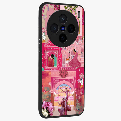 Blossoms of Rajasthan Glass Case upright view showcasing colorful floral design inspired by traditional Indian art.