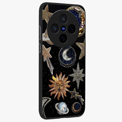Celestial Gem Constellations Glass Case upright view showcasing cosmic constellation artwork with celestial aesthetic style.