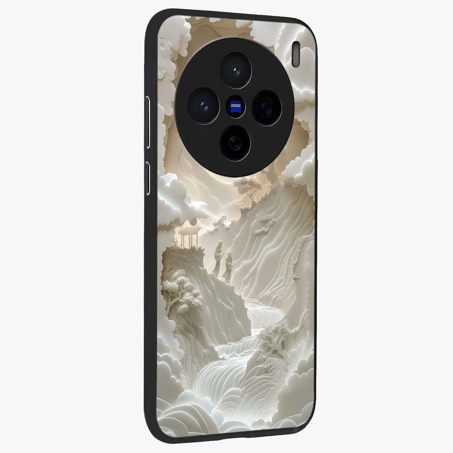 Celestial Origami Glass Case upright view showcasing creative origami artwork with modern celestial style.
