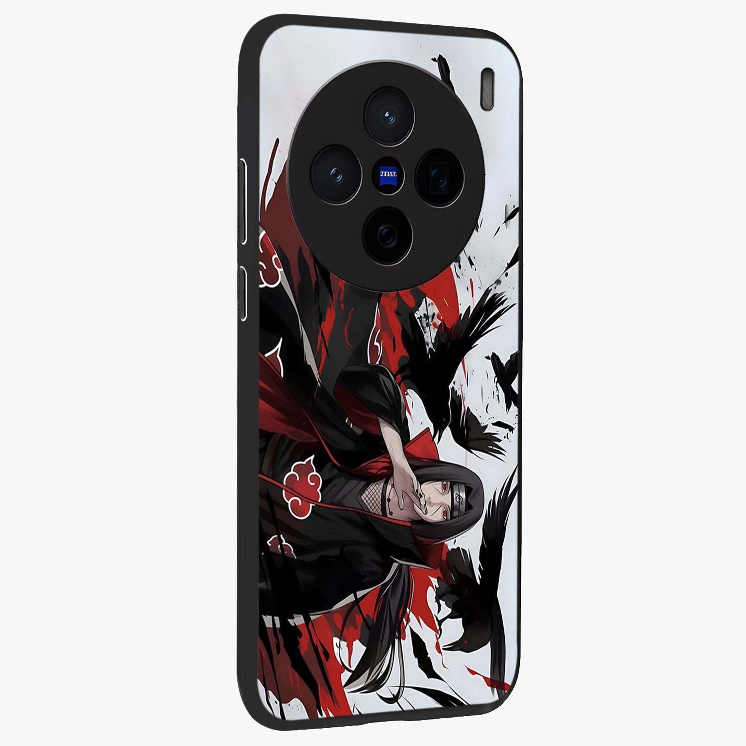 Crimson Crow Illusion Glass Case upright view showcasing striking crow illusion artwork with intense crimson theme.