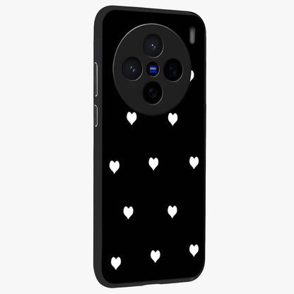Cute And Simple White Hearts Glass Case upright view showcasing simple white hearts artwork with soft minimal theme.