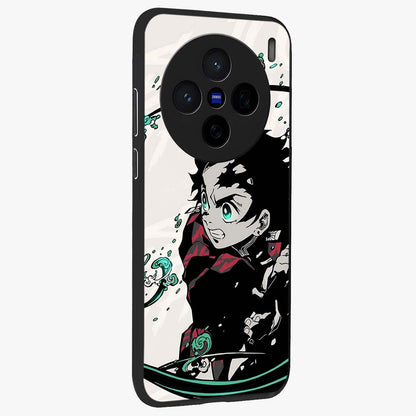 Demon Slayer Glass Case upright view showcasing powerful anime artwork with intense warrior theme.