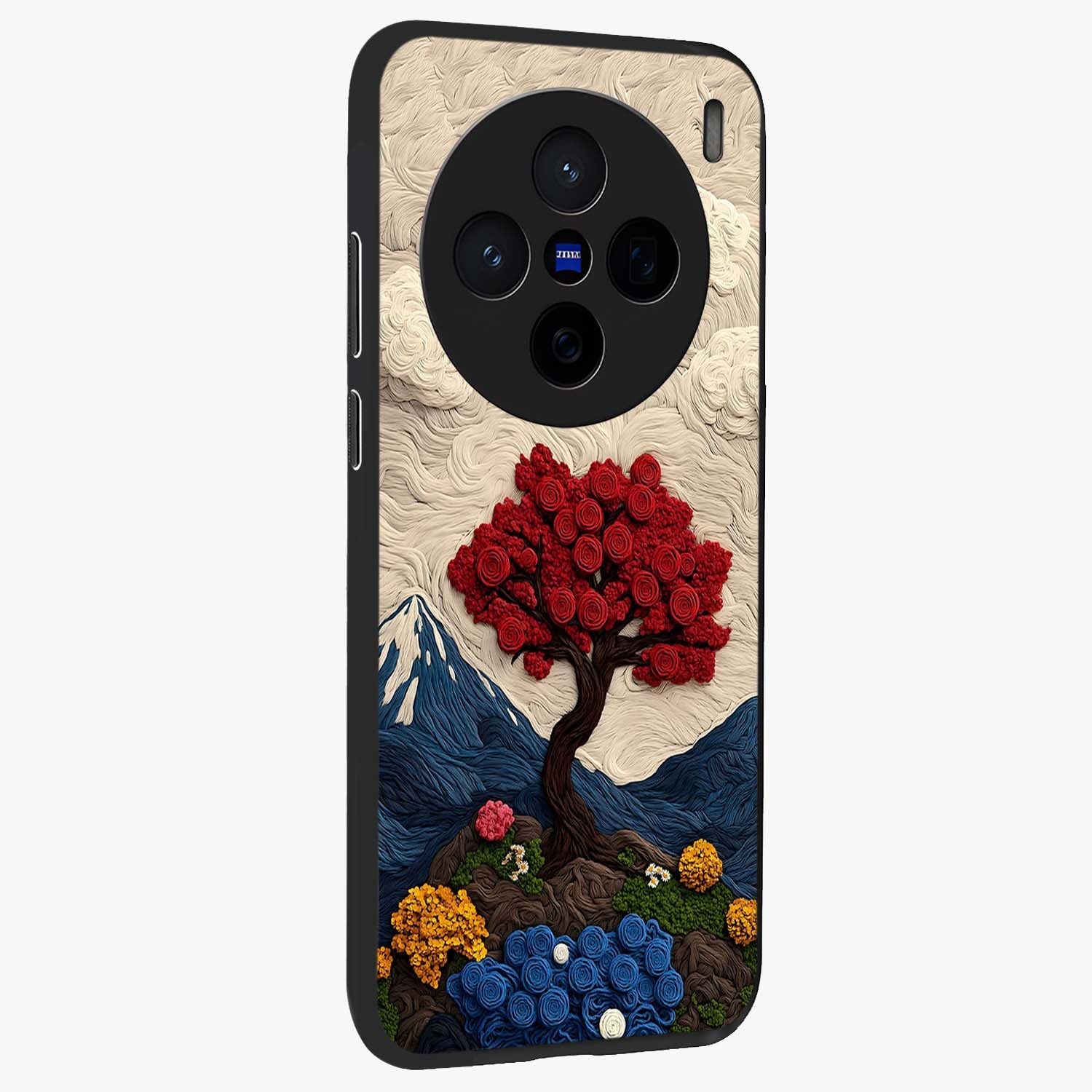 Eternal Nature Tapestry Glass Case upright view showcasing elegant nature tapestry design with decorative style.
