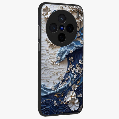 Floral Wave Origami Glass Case upright view showcasing creative floral origami artwork with artistic decorative theme.