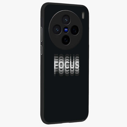 Focus Mode On Glass Case upright view showcasing strong typography statement with sleek motivational theme.