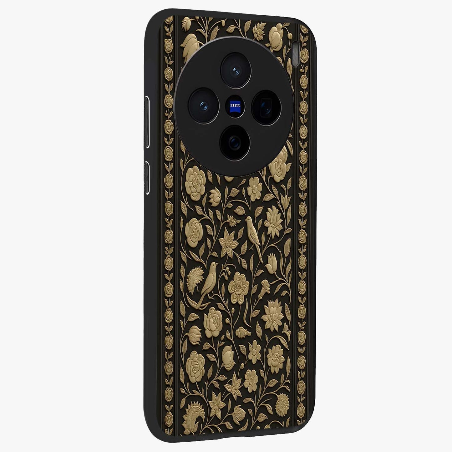 Golden Evil Eye Mandala Glass Case upright view showcasing decorative evil eye mandala artwork with spiritual aesthetic style.
