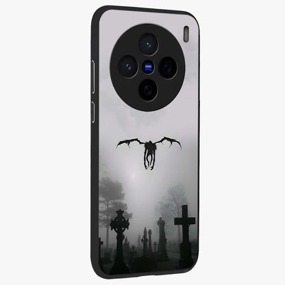 Graveyard Shadow Descent Glass Case upright view showcasing haunting graveyard artwork with dramatic dark theme.