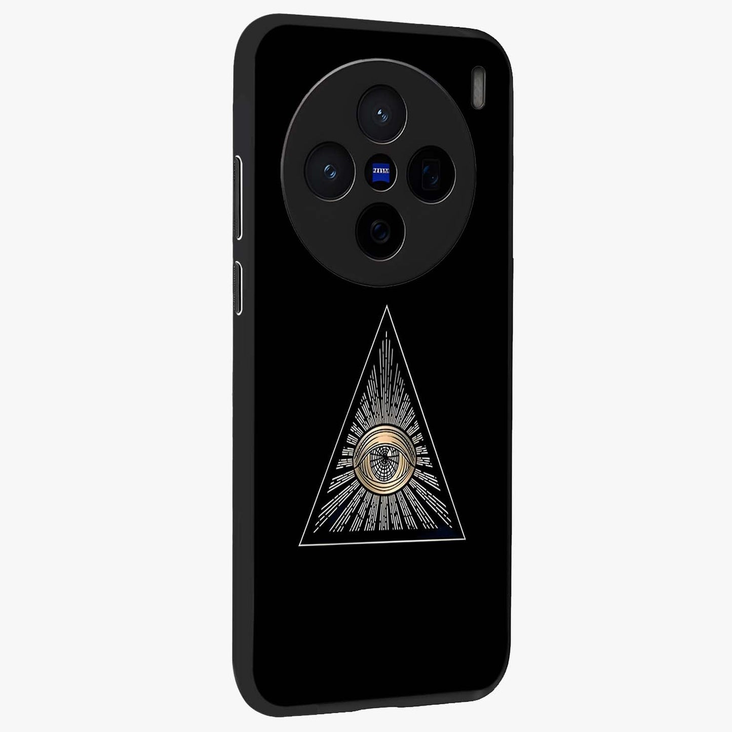 Illuminati Evil Glass Case upright view showcasing striking illuminati artwork with mysterious symbolic theme.