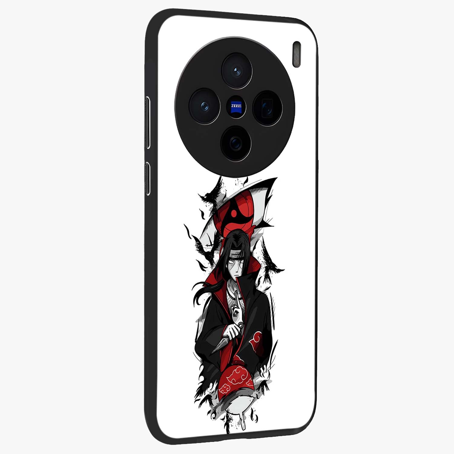 Itachi Limited Edition Naruto Anime Glass Case upright view showcasing intense anime artwork with powerful character theme.
