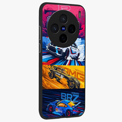 JDM Sports Car Glass Case upright view showcasing dynamic sports car artwork with bold racing theme.