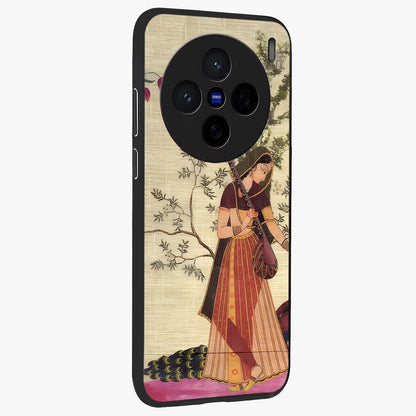 Lady With Veena Art Glass Case upright view showcasing classical veena artwork with traditional artistic theme.