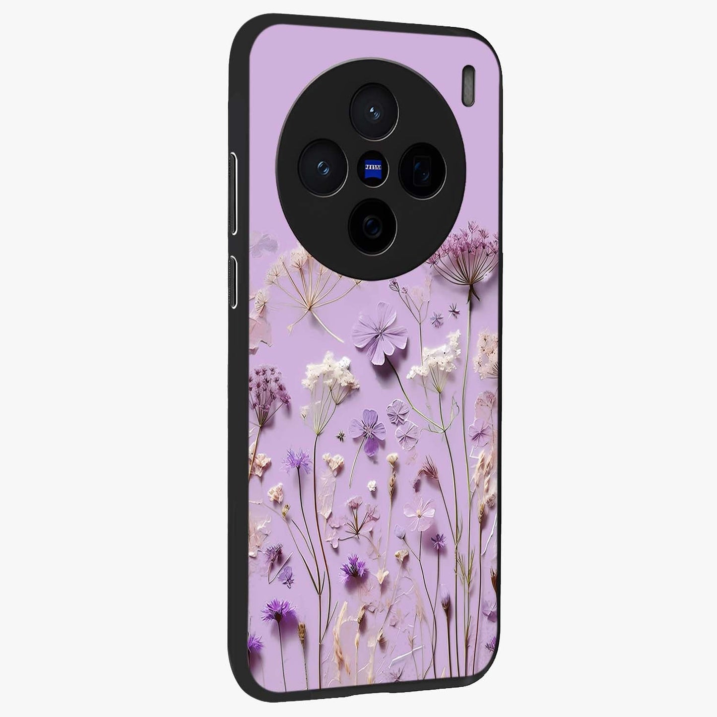 Lavender Blossom Dream Glass Case upright view showcasing delicate lavender blossom artwork with peaceful floral theme.
