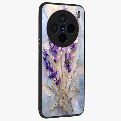 Lavender Dream Glow Glass Case upright view showcasing radiant lavender glow artwork with calming dreamy theme.