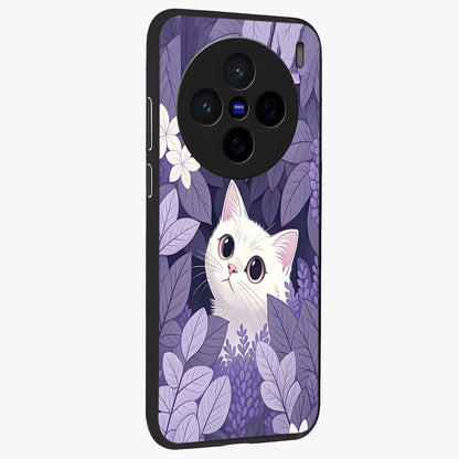 Lilac Hide Peek Cat Glass Case upright view showcasing charming cat artwork with adorable peek theme.
