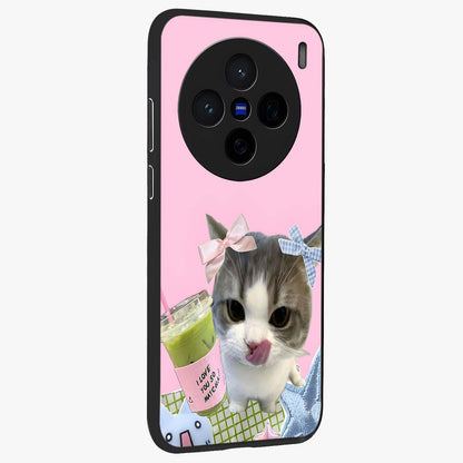 Love Matcha Cat Glass Case upright view showcasing adorable cat artwork with charming matcha themed design.