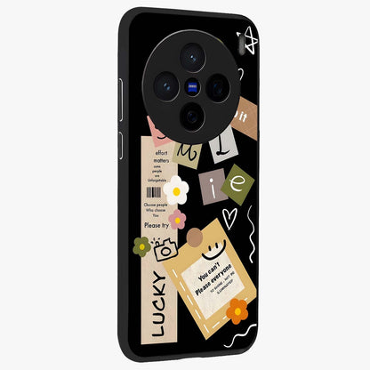 Lucky Aesthetic Collage Glass Case upright view showcasing vibrant collage artwork with youthful aesthetic theme.