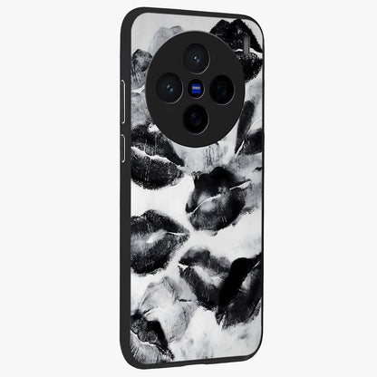 Midnight Kiss Marks Glass Case upright view showcasing stylish kiss mark artwork with trendy romantic theme.