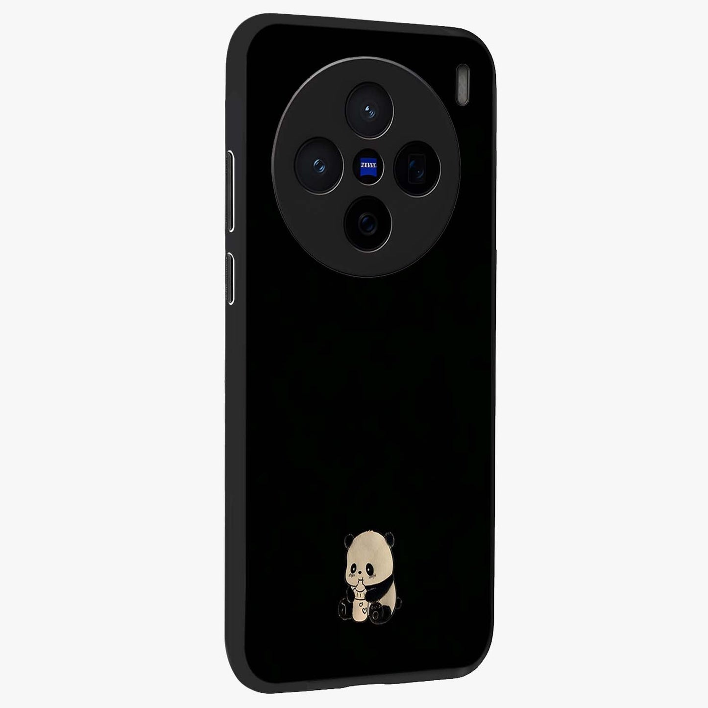 Midnight Panda Love Glass Case upright view showcasing charming panda artwork with playful romantic theme.