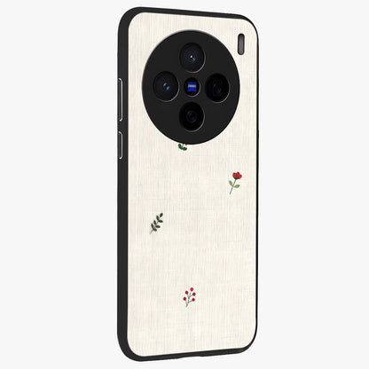 Minimalistic Blue With White Flower Pattern Glass Case upright view showcasing clean white flower artwork with calming blue theme.