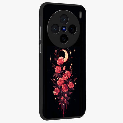 Moonlit Floral Elegance Glass Case upright view showcasing delicate floral artwork with refined night inspired theme.